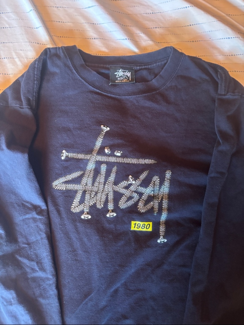 Stussy Navy Long-Sleeve Tee with Graphic Logo